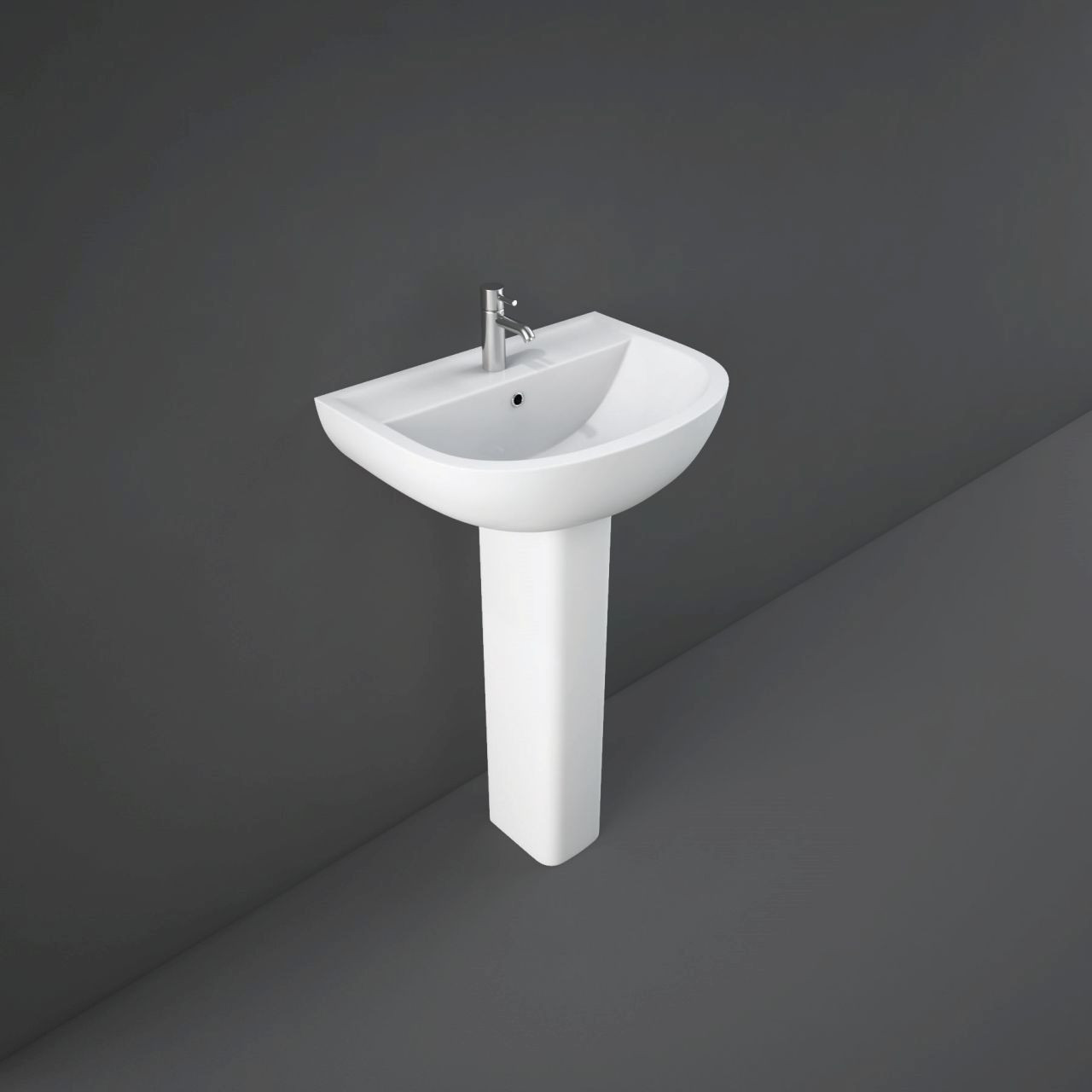 White full pedestal basin with chrome tap