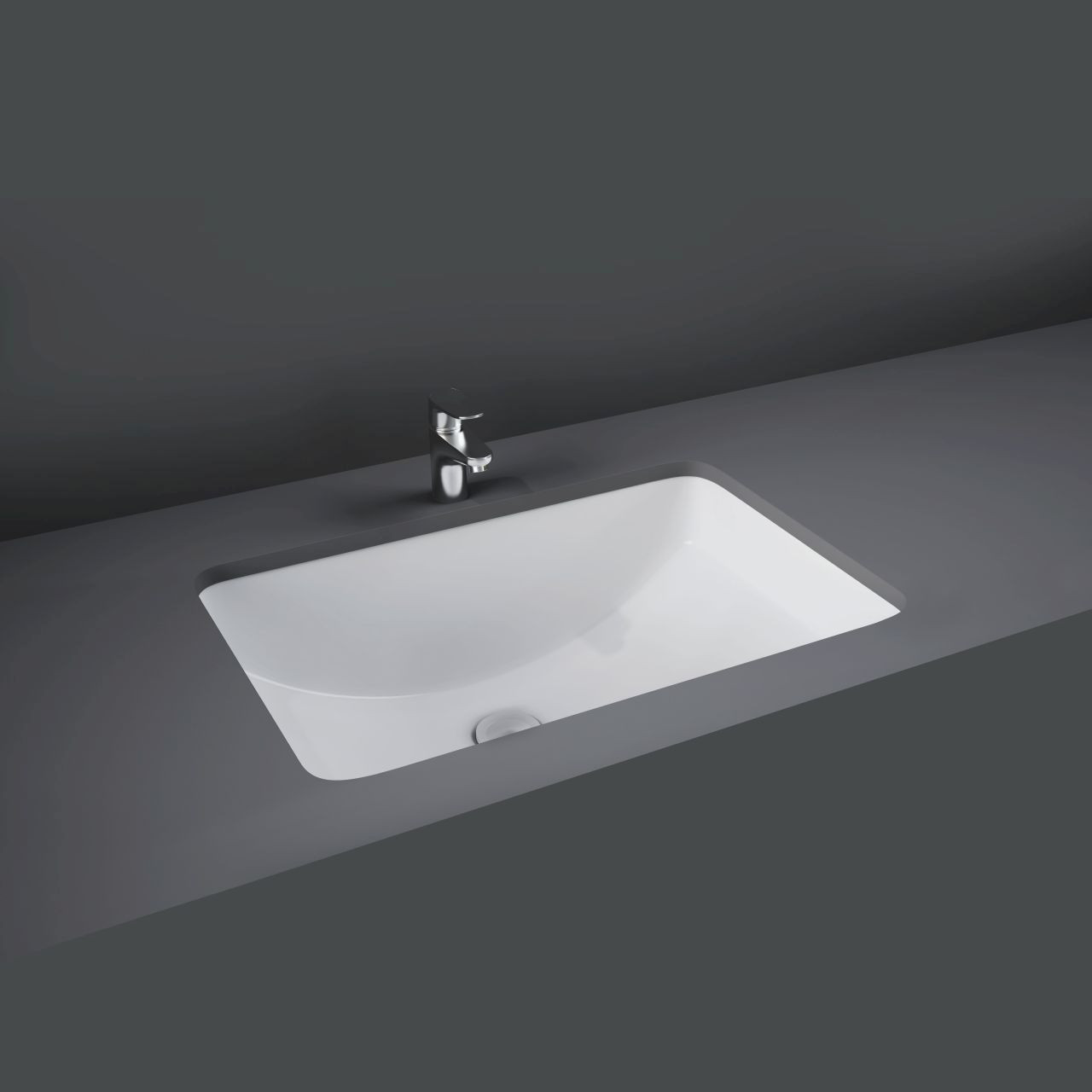 White square under counter basin with chrome tap